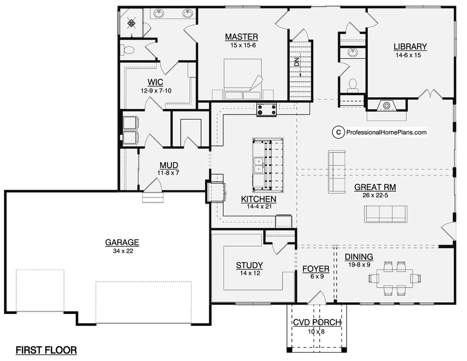 The Cherrywood main level floor plan